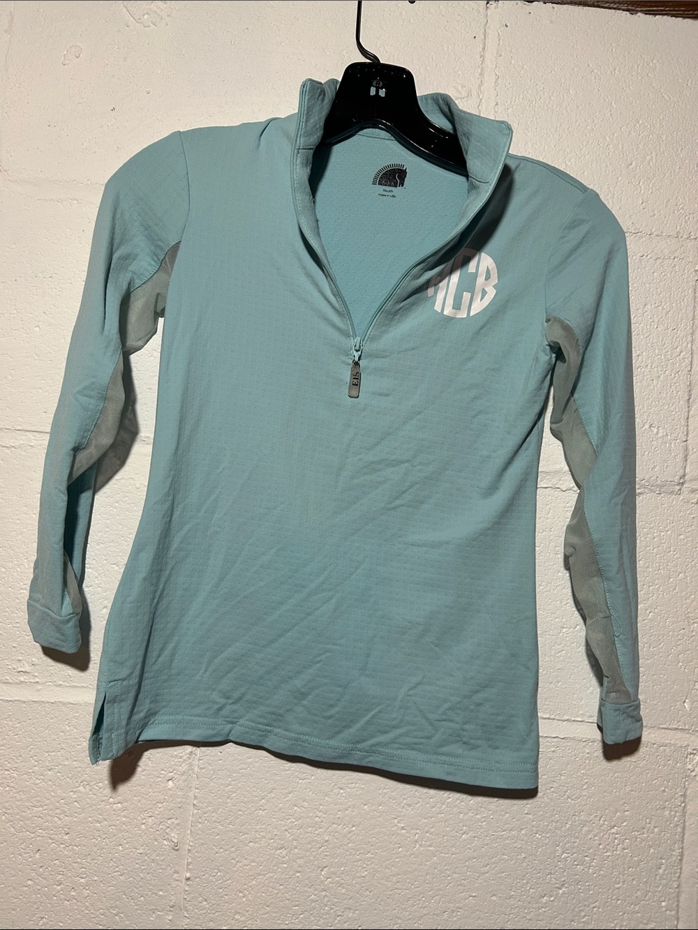 Kids Light Teal Quarter-Zip Pullover with Chest Monogram